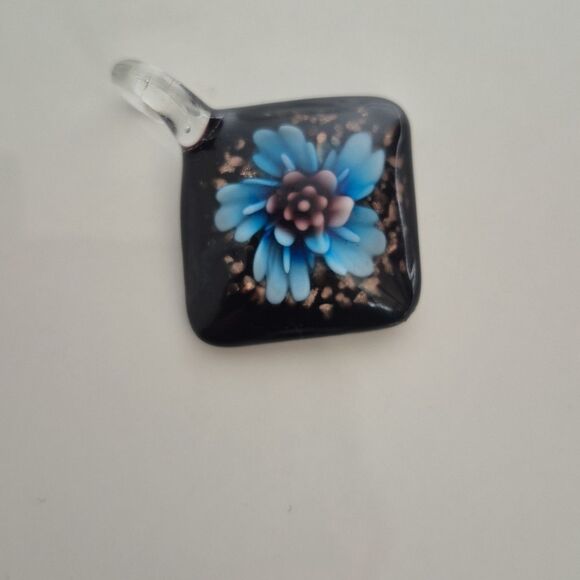 Murano Glass Pendant with Blue Flower Design - Picture 1 of 16